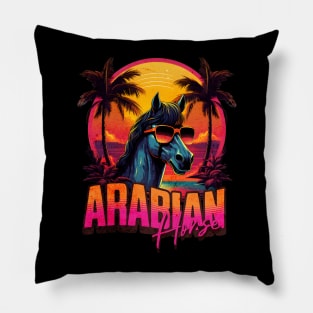 Retro Wave Arabian Horse Good Vibes Pillow