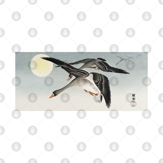 Geese At Full Moon (1900 - 1936) by Ohara Koson by Oldetimemercan