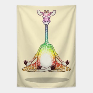 Levitating Meditating Giraffe Rainbow Tapestry