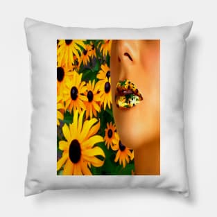 Lips in sunflowers Pillow