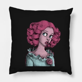 Sketch Style Circus Clown Girl with Pink Hair Pillow