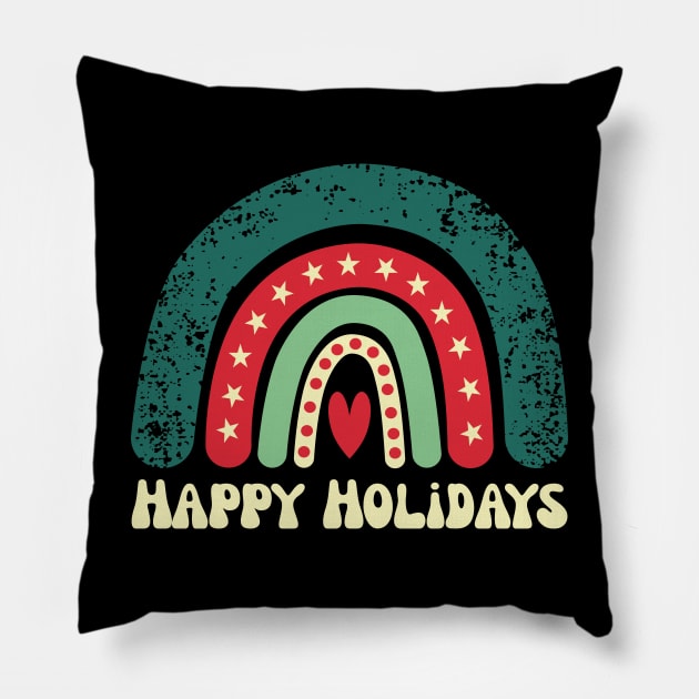 Happy Holidays Christmas Rainbow Pillow by Nice Surprise