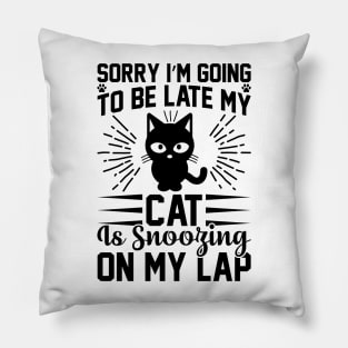 Sorry I m Going To Be Late My Cat Is Snoozing On My Lap T Shirt For Women Men Pillow