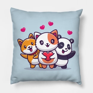 Cute Cat, Panda And Dog With Love Pillow