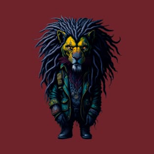 Leather Jacket Lion with Dreadlocks T-Shirt