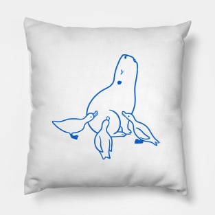 Capybara chilling with Ducks in blue ink Pillow