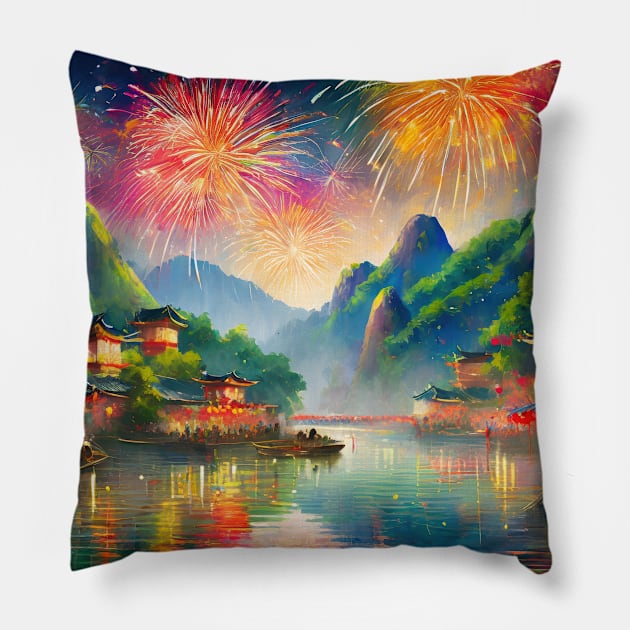 Chinese New Year Celebration Pillow by psychoshadow