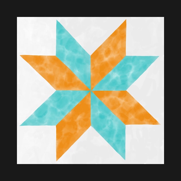 Annie Orange and Teal Quilt Star Watercolor by venglehart