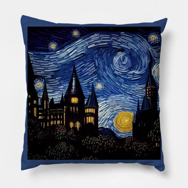 Starry Night Wizarding School Van Gogh Pillow by Grassroots Green