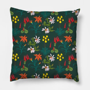 Mountain and forest illustrated wildflowers Pillow