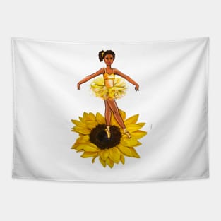 Ballet sunflower dance - black ballerina  in yellow tutu - brown skin ballerina on a flower Tapestry