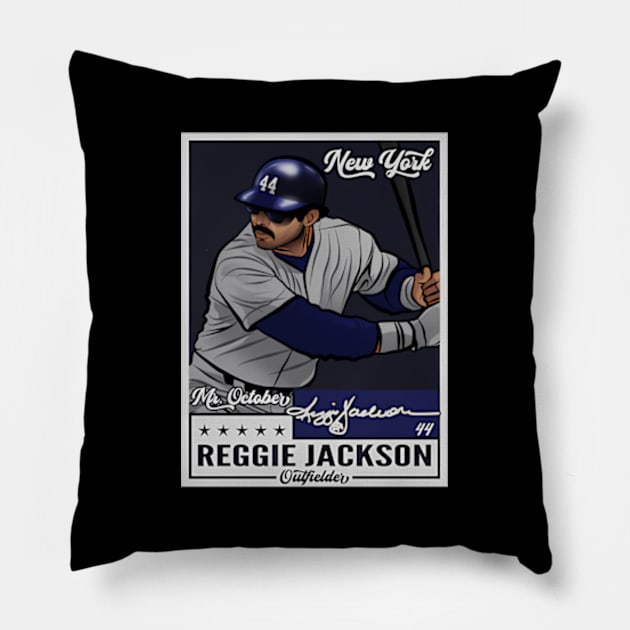 Reggie Jackson New York Y Throwback Card Pillow by binchudala