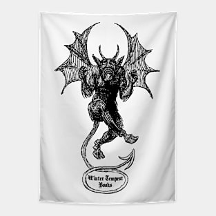 Cute Shouting Devil: Winter Tempest Books Logo, Black Letters Tapestry