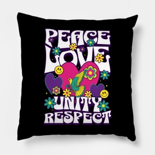 PEACE LOVE UNITY RESPECT - 60's Steez (white/purple) Pillow