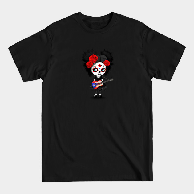 Discover Sugar Skull Girl Playing Puerto Rican Flag Guitar - Cute Zombie Girl - T-Shirt