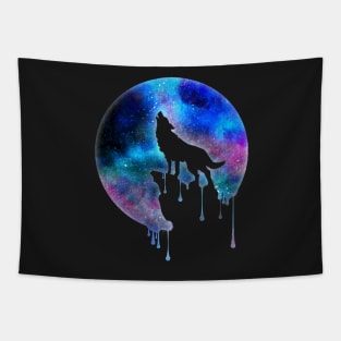 Howling Wolf - Full Moon - watercolour - Art - Trend - Splatter- Gift - Universe - Space - Galaxy Tapestry