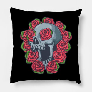 Gothic skull with red roses Pillow