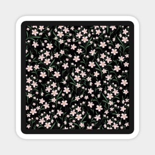 Watercolor Pink Floral Botanical Black Pattern Magnet