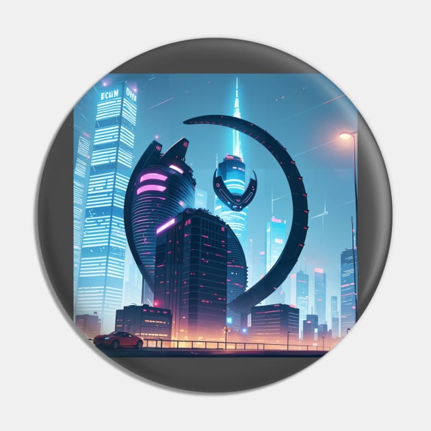 Cyberpunk city with a hidden cat outline Pin by ravel.live