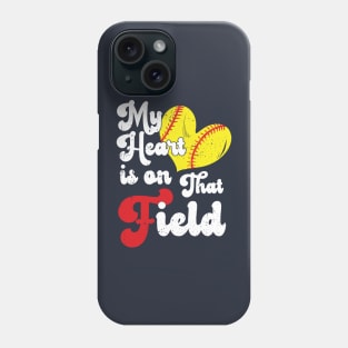 funny My Heart is on That Field softball baseball mom dad Softball With Sayings Phone Case