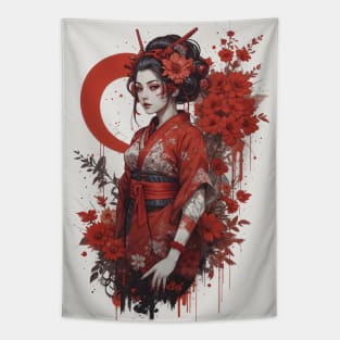 Japanese Geisha Girl in Red Tapestry