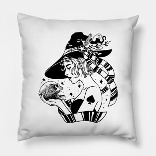 Beautiful witch holding a skull Pillow