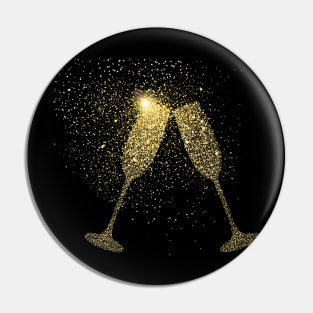 Happy New Year 2023, Gold Sparkles and Champagne Dreams Pin