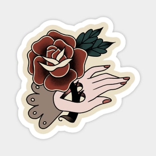 Old school tattoo - rose and hand Magnet