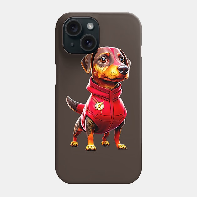 Fast and Fashionable: Dachshund in Red Speedster Suit Phone Case by fur-niche