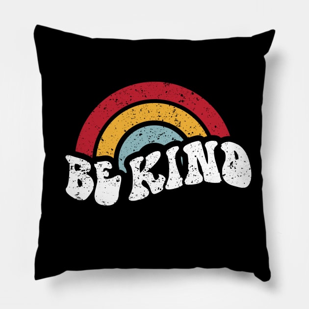 Be Kind Vintage Rainbow Peace Hippie Pillow by A Comic Wizard