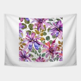 Tropical Star Magnolia flowers and leaves watercolor seamless pattern. Exotic Magnolia Stellata botanical print. Vibrant floral composition Tapestry