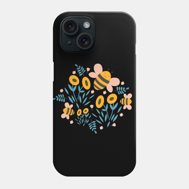 Cute Bee and Flowers Phone Case by novaya