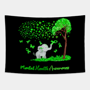 Mental Health Awareness Tree Elephant Ribbon Tapestry