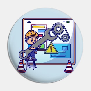 People Maintanance On Construction Cartoon Pin