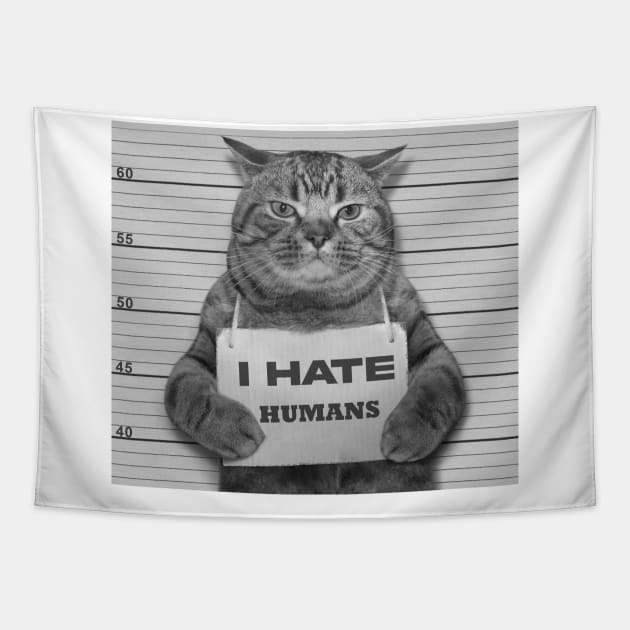 Cat Funny I Hate Humans Tapestry by by fend