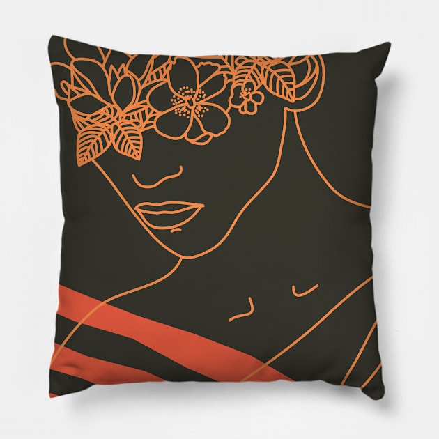 Woman portrait with flowers in lineart style Pillow by waltzart