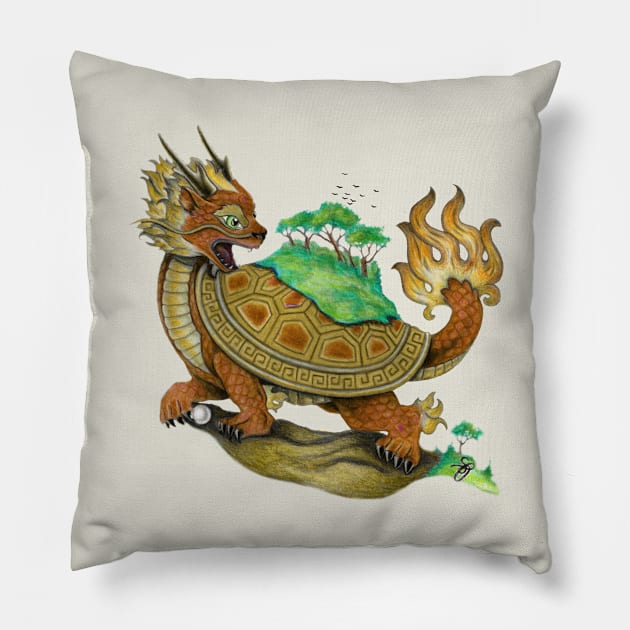 Bronze Asian Turtle Dragon Pillow by Sandra Staple