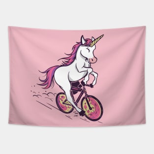 Uni Cycling | Cartoon Unicorn on a Bicycle Tapestry