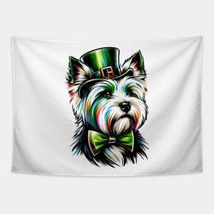 Biewer Terrier Embraces Saint Patrick's Day Cheer Tapestry