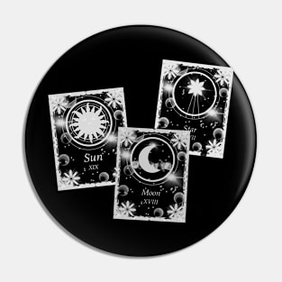 Sun, star, moon, black and white Pin