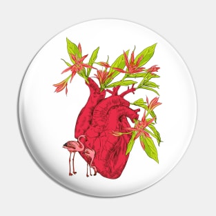 heart with flowers, leaves and birds Pin