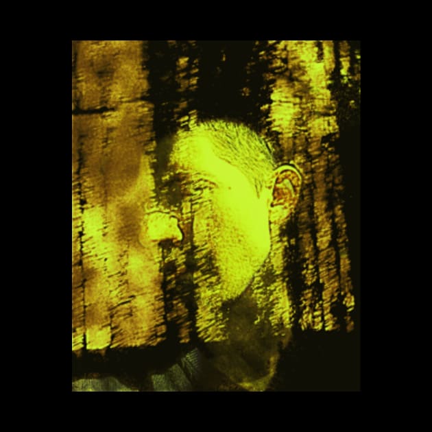 Portrait, digital collage and special processing. Masterpiece. Man looking to car window, reflection. Autumn, bright yellow sun. by 234TeeUser234