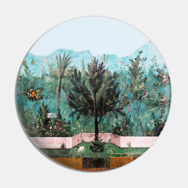 ANTIQUE ROMAN WALL PAINTING Flower Garden Flying Birds Pine,Quince ,Apple Trees Pin by BulganLumini