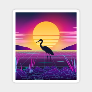 Lake Sunset with Flamingo Retrowave Magnet