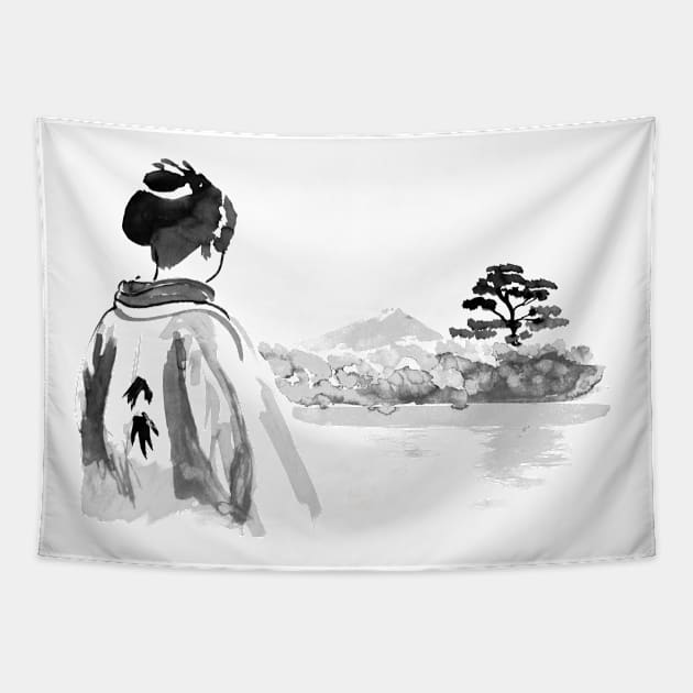 the geisha is watching Tapestry by pechane