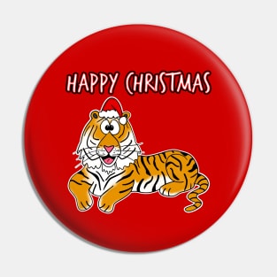 Christmas Tiger Santa Hat Safari Funny Wildlife Pin