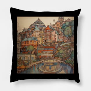 Agder city drawing Pillow