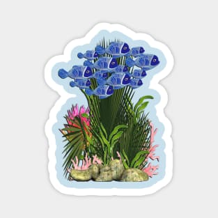 Underwater Pink Coral & Blue Fish Magnet