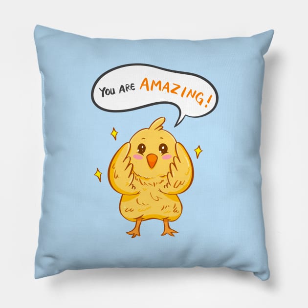 You are amazing! Yellow chicks baby chicken Pillow by Manda Colors