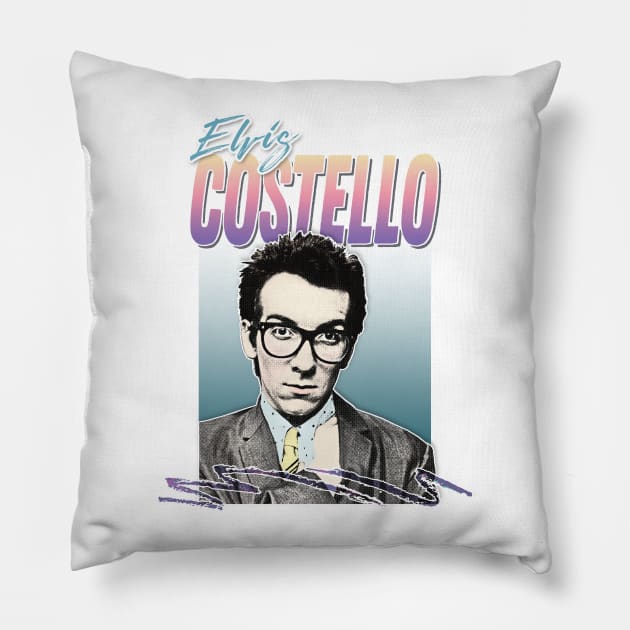 Retro Elvis Costello 80s Fanart Design Pillow by DankFutura